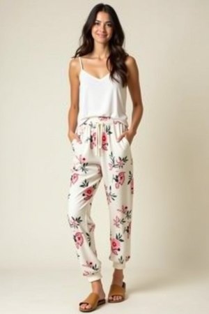 Pantalon jogging blanc fleuri