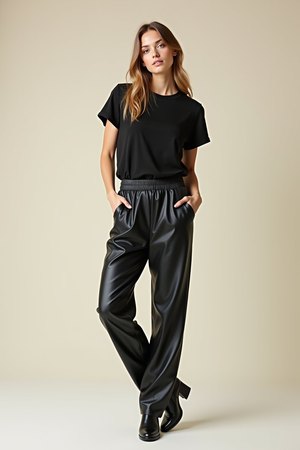 Pantalon jogging simili cuir noir