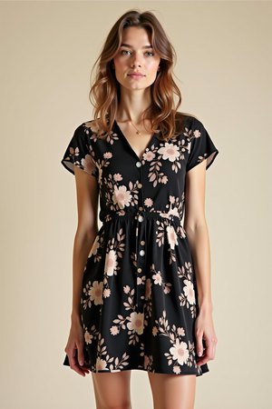 Robe noire imprimée fleurie