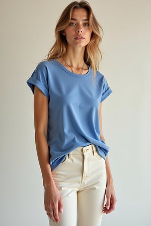 Top bleu à manches évasées