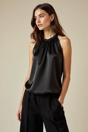 Top fluide satin noir