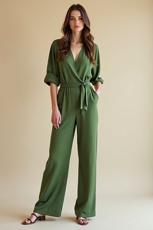 Combinaison pantalon vert d’eau aspect soie