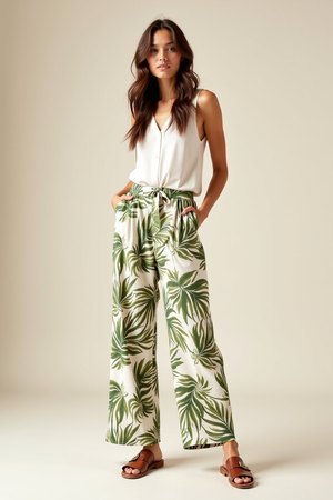 Pantalon Palazzo blanc tropical