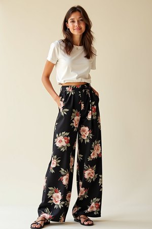 Pantalon Palazzo noir fleuri