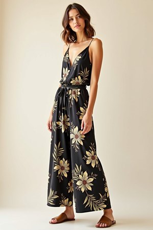 Pantalon Palazzo noir tropical