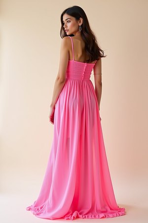 Robe longue rose fluo
