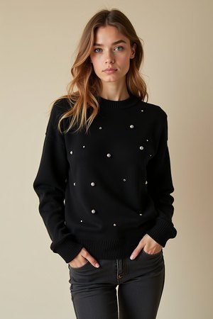 Pull noir avec perles