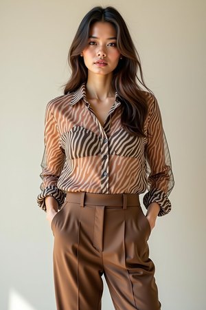 Chemisier transparent motif zebre marron