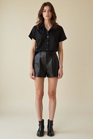 Short simili cuir femme noir