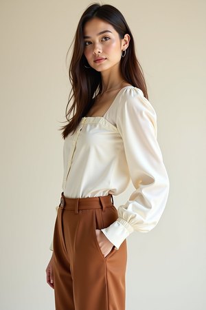 Top femme manches bouffantes saumon