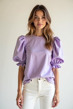 Top femme manches bouffantes lilas