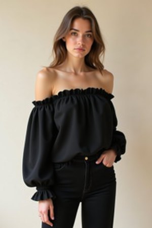 Top col bardot noir