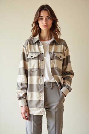 Surchemise à carreaux polaire beige et gris
